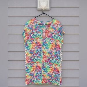 Vibrant Rainbow Chevron Tassel Swim Cover-Up Medium